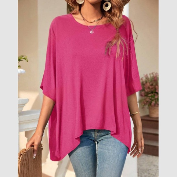Boho hot pink batwing sleeve loose fit comfy top - Picture 1 of 12